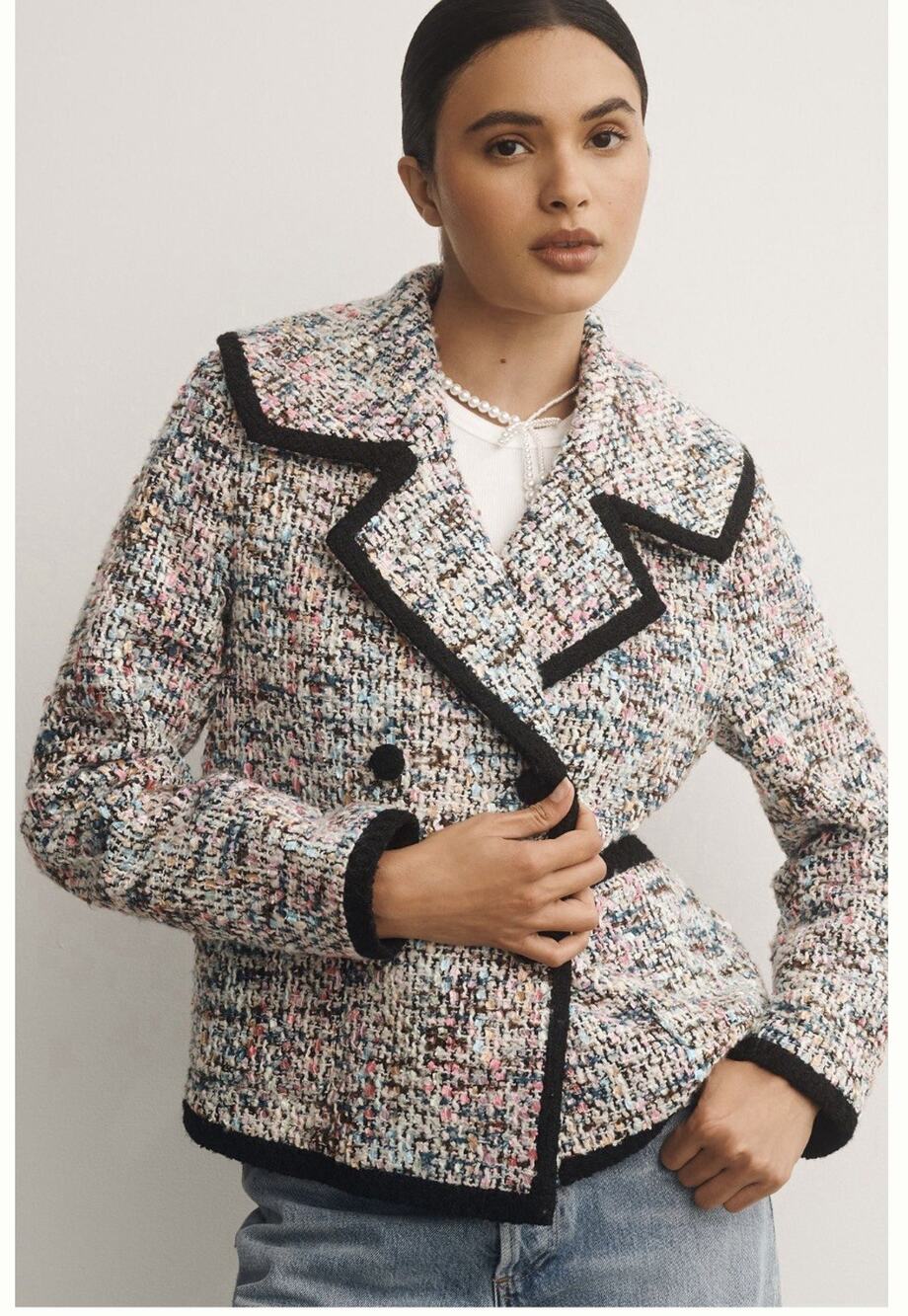 Avec Les Filles Multicolor Tweed Jacket Black Trim Size XS NWT